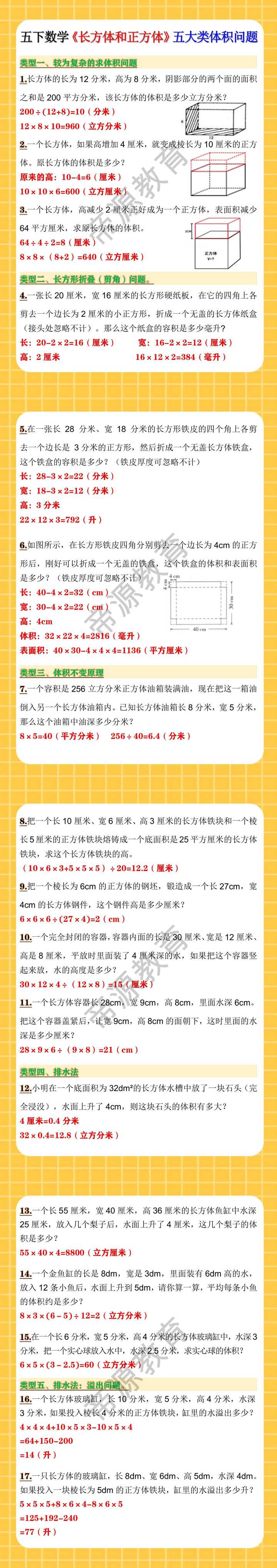 五年级下册数学《长方体和正方体》五大类体积问题
