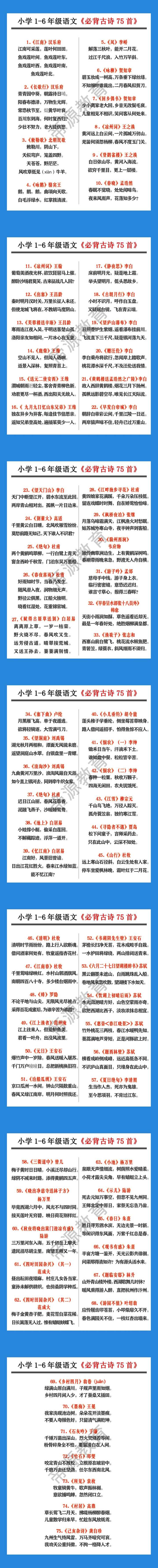 小学1-6年级语文《必背古诗75首》