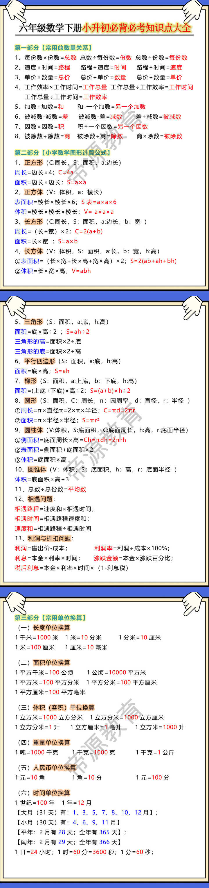 六年级数学下册小升初必背必考知识点大全