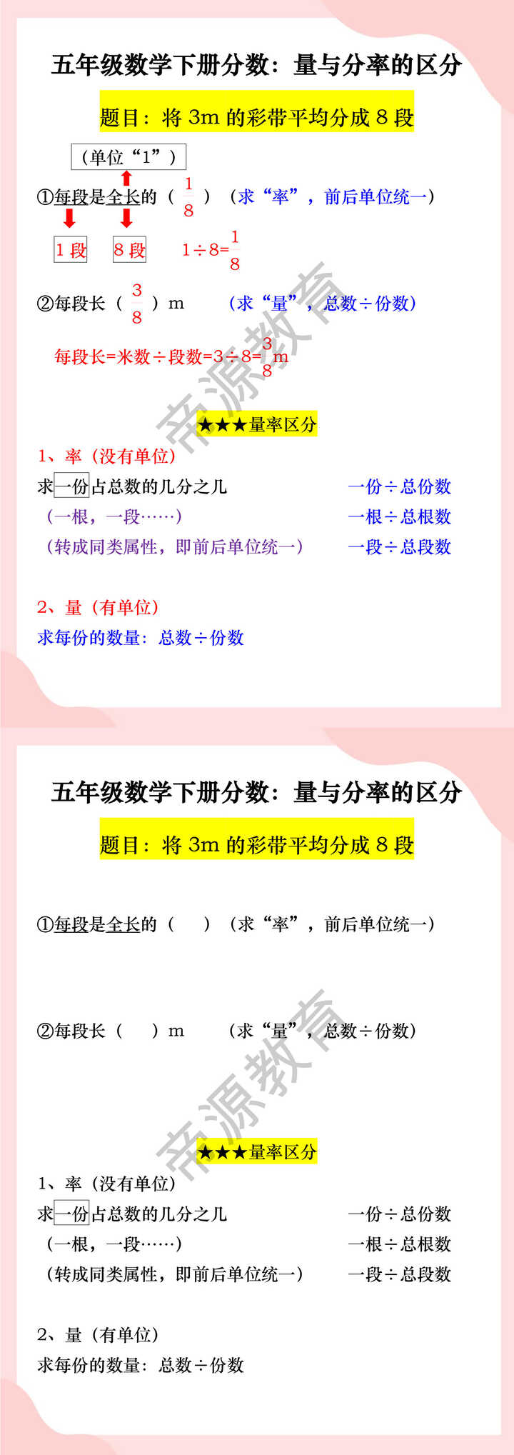 五年级数学下册分数：量与分率的区分