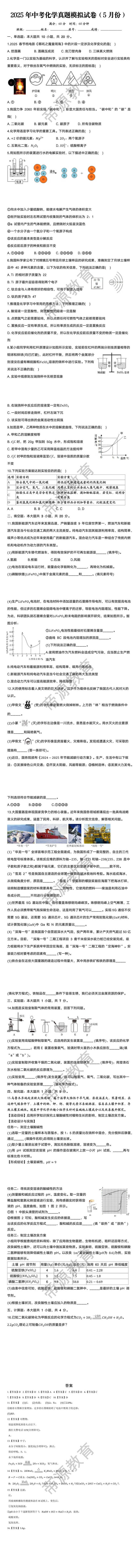 2025年中考化学真题模拟试卷