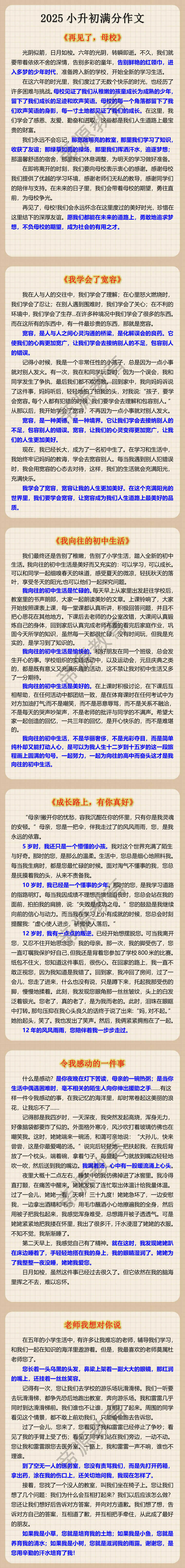 2025小升初满分作文
