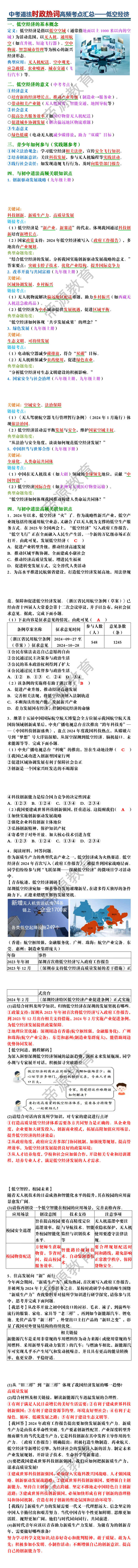 中考道法时政热词高频考点汇总——低空经济