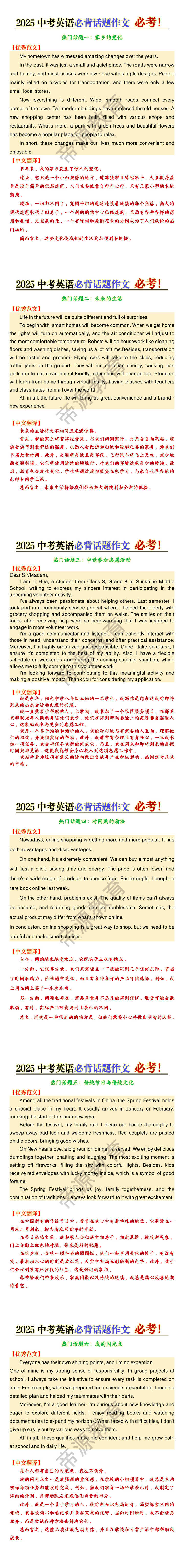 2025中考英语必背话题作文