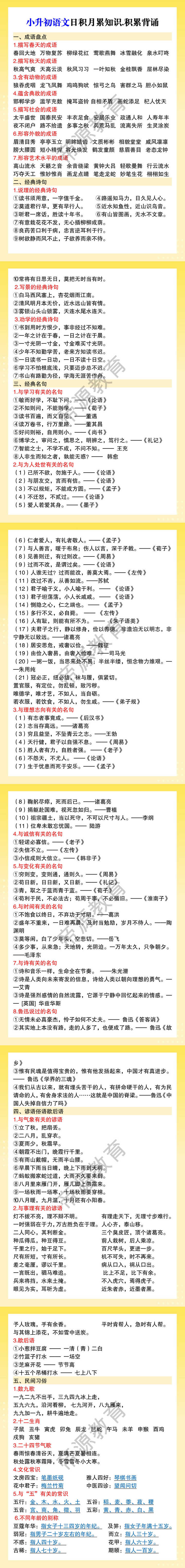 小升初语文日积月累知识.积累背诵