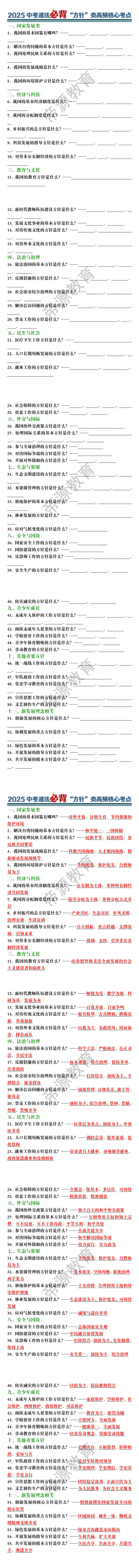 2025中考道法必背“方针”类高频核心考点