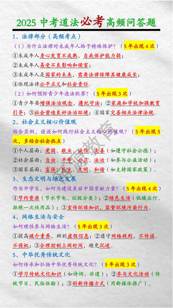 2025中考道法必考高频问答题