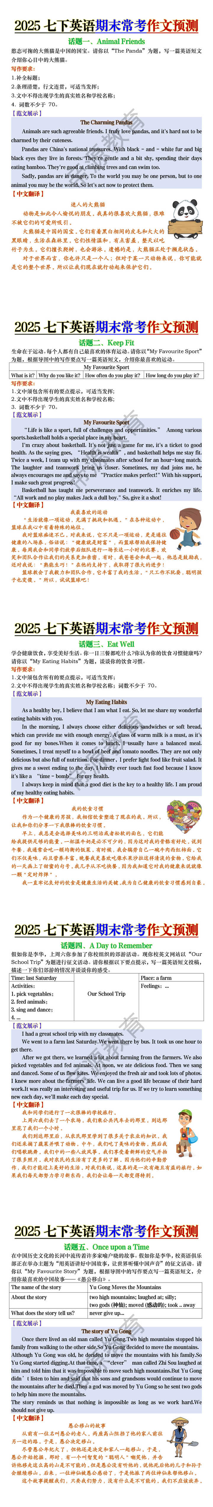 2025七下英语期末常考作文预测