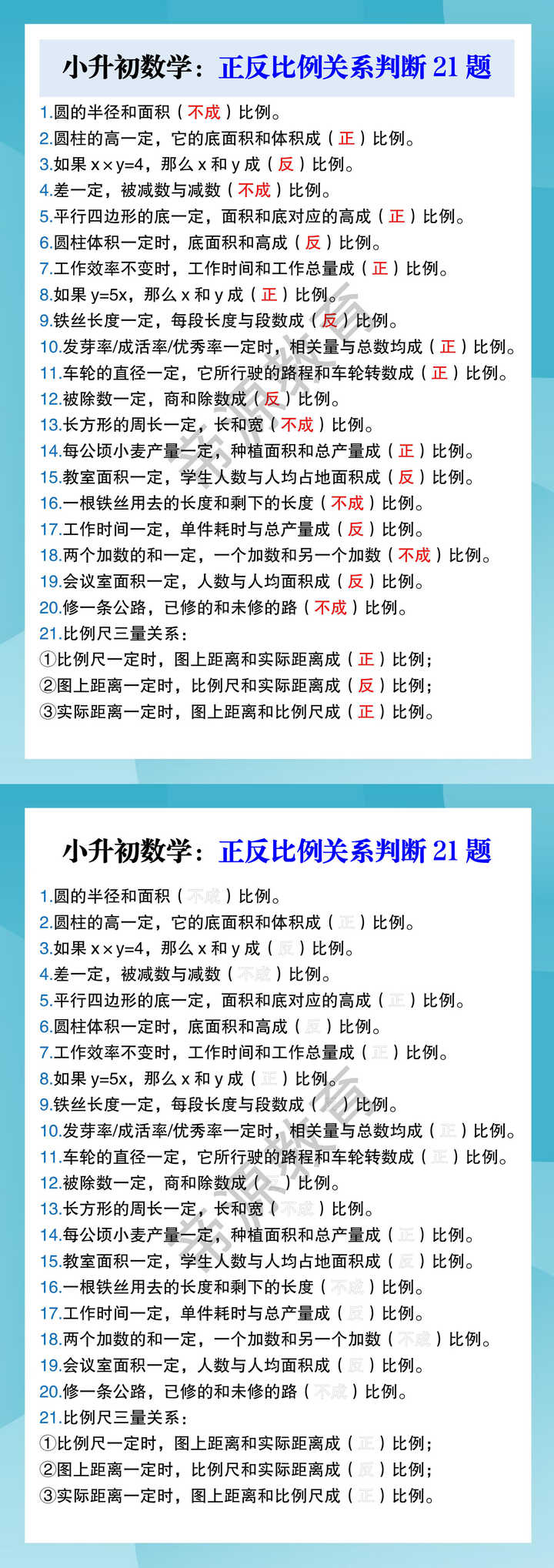 小升初数学：正反比例关系判断21题
