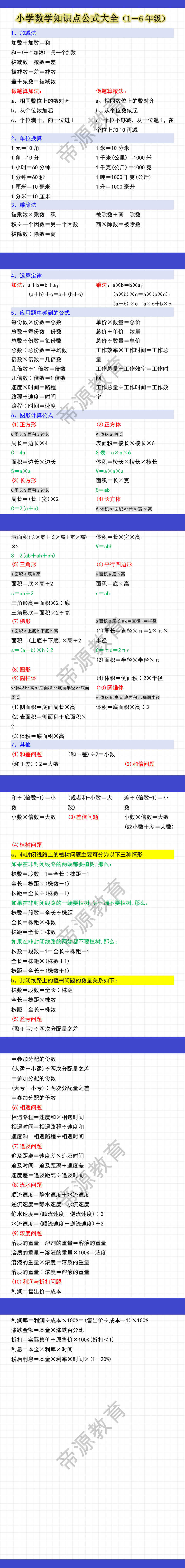 小学数学知识点公式大全