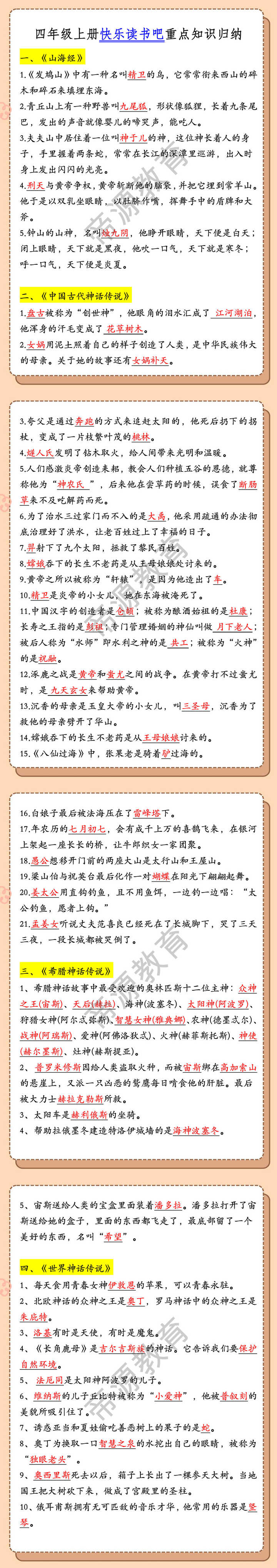 四年级上册快乐读书吧重点知识归纳