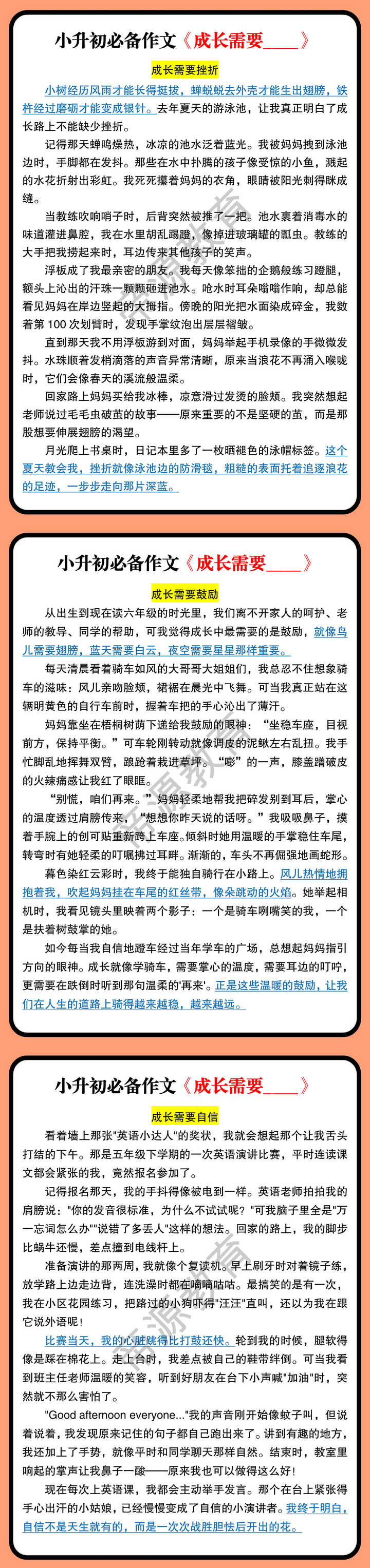 小升初必备作文《成长需要____》