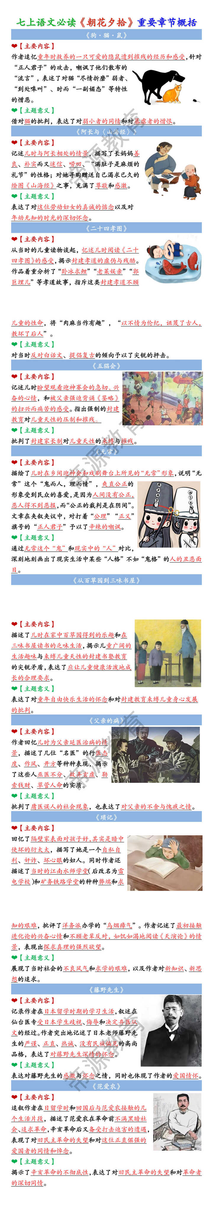 七上语文必读《朝花夕拾》重要章节概括