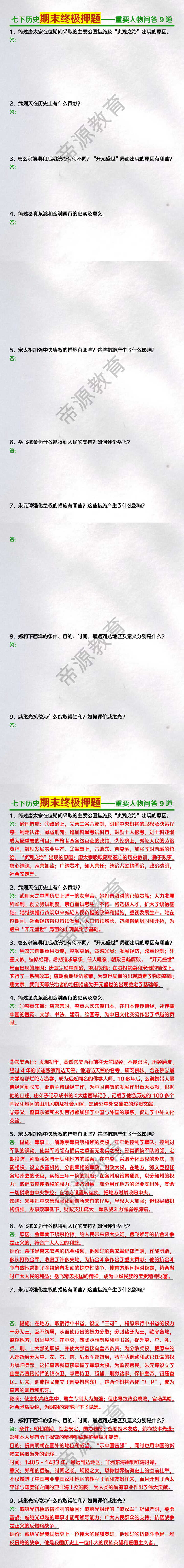 七下历史期末终极押题——重要人物问答9道