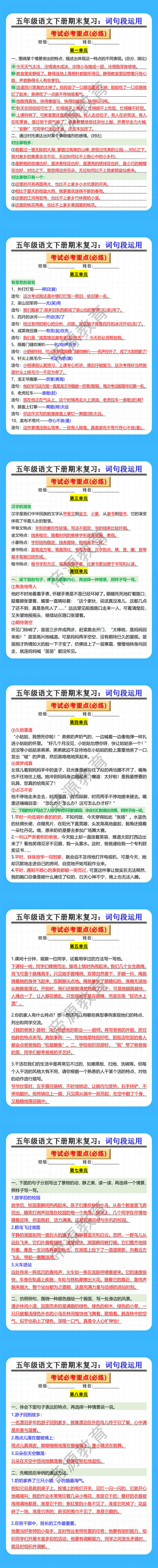 五年级语文下册期末复习：词句段运用