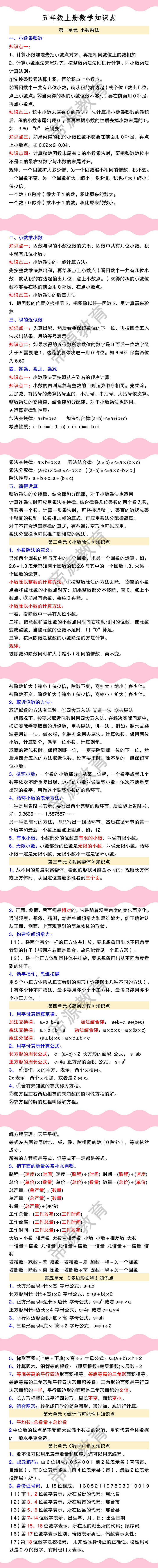 五年级上册数学知识点