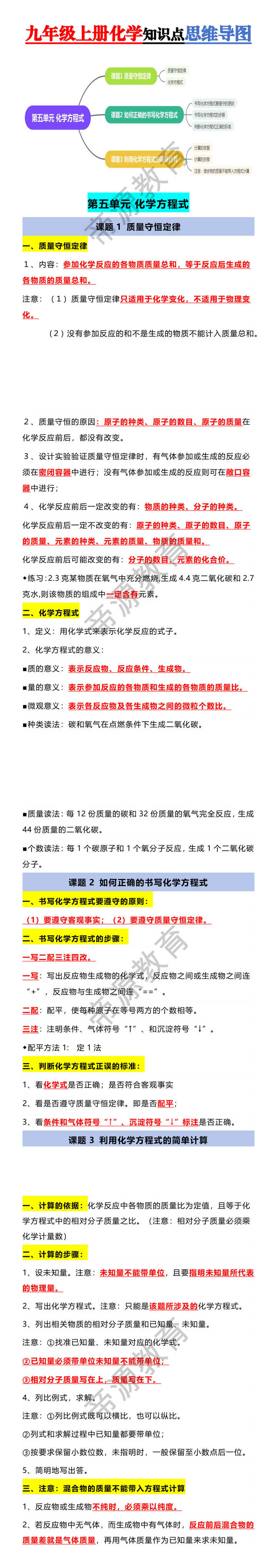 九年级上册化学知识点思维导图