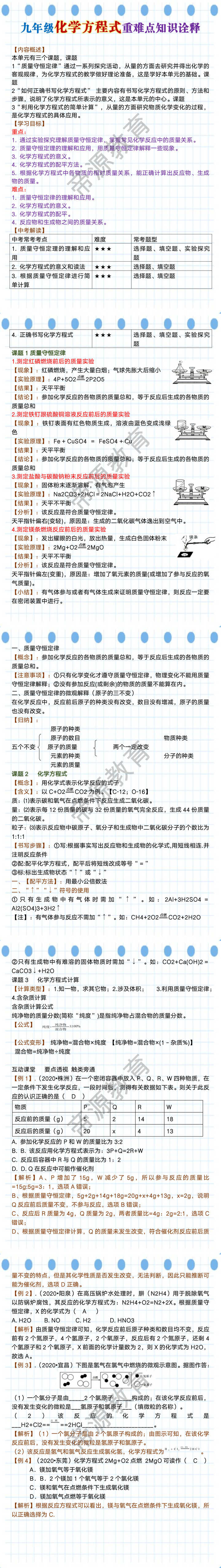 九年级化学方程式重难点知识诠释