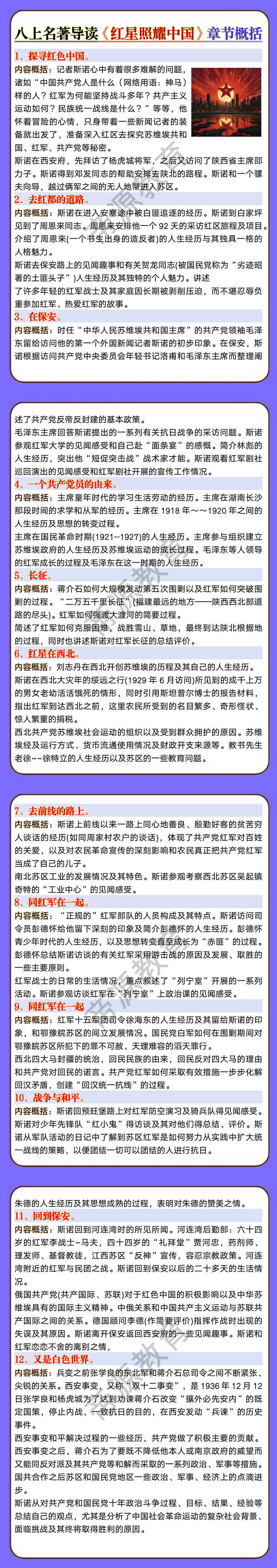 八上名著导读《红星照耀中国》章节概括