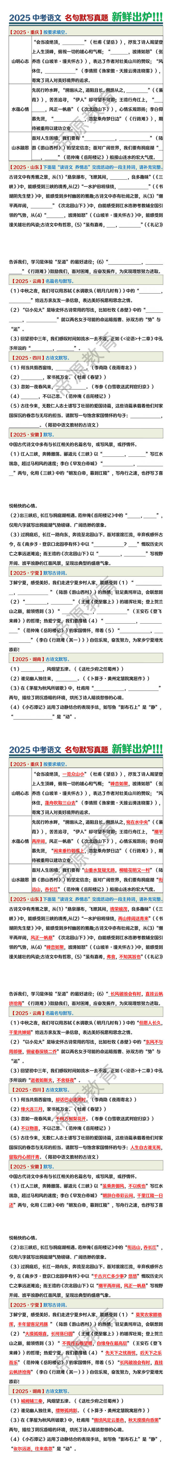 2025中考语文真题抢先练： 名句默写