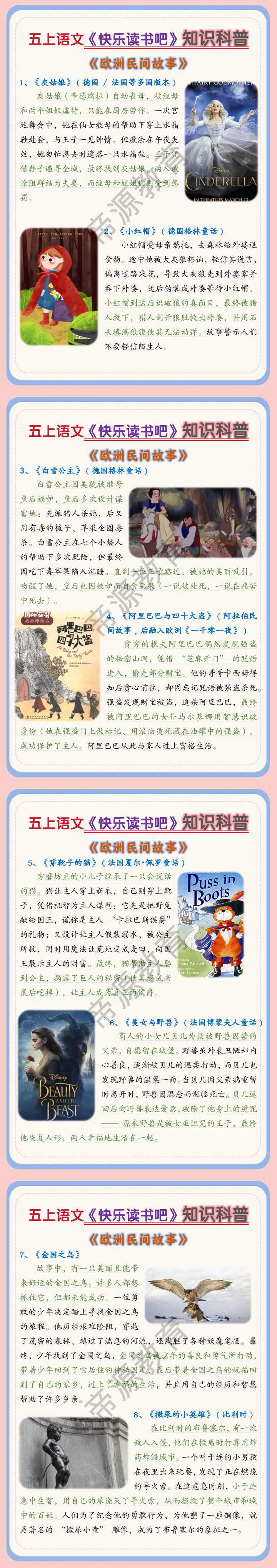 五上语文《快乐读书吧》知识科普（欧洲民间故事）