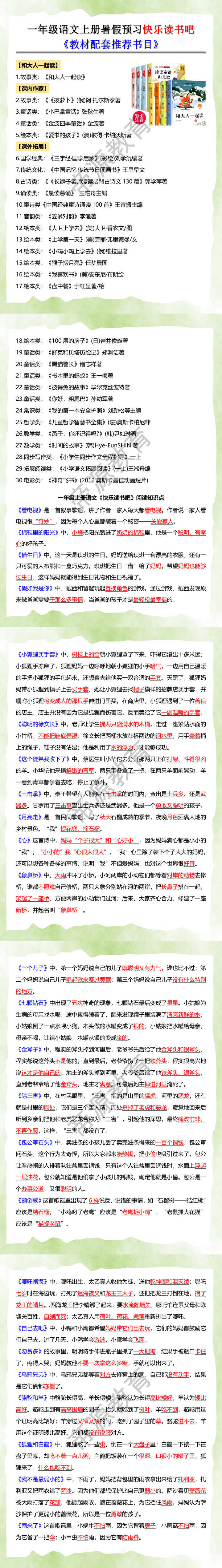 一年级语文上册暑假预习快乐读书吧《教材配套推荐书目》
