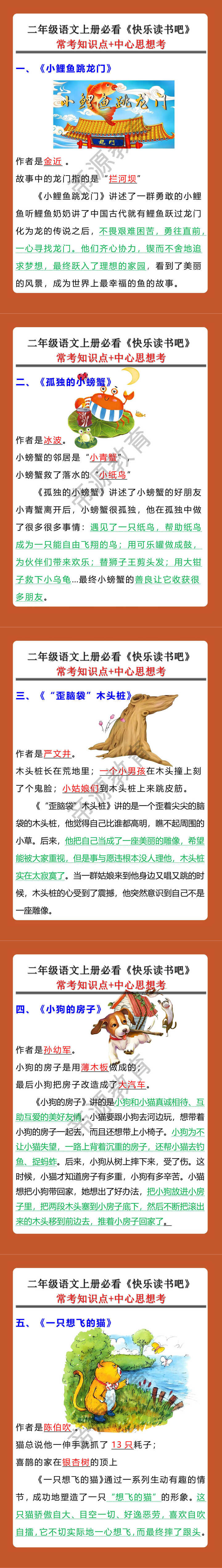 二年级语文上册必看《快乐读书吧》常考知识点+中心思想考
