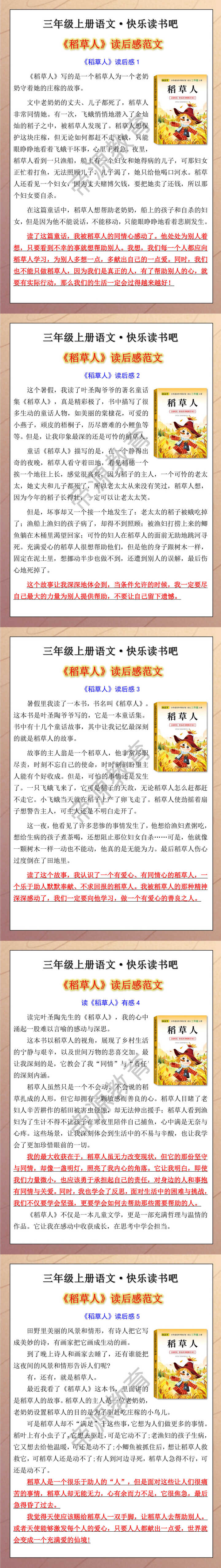 三年级上册快乐读书吧《稻草人》读后感范文