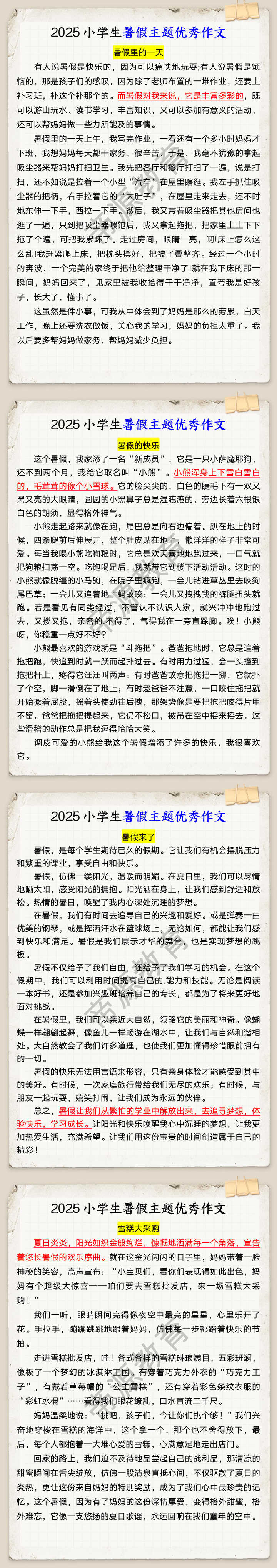 2025小学生暑假主题优秀作文