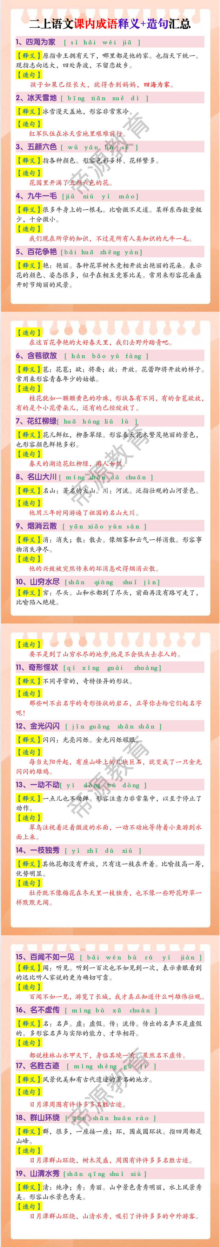 二上语文课内成语释义+造句汇总