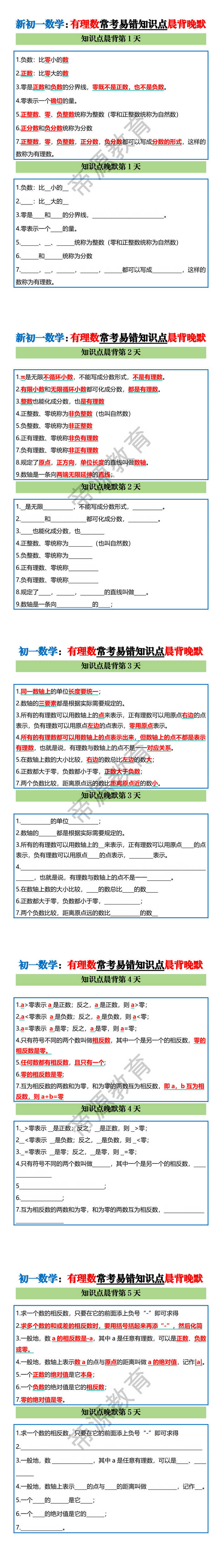 新初一数学：有理数常考易错知识点晨背晚默