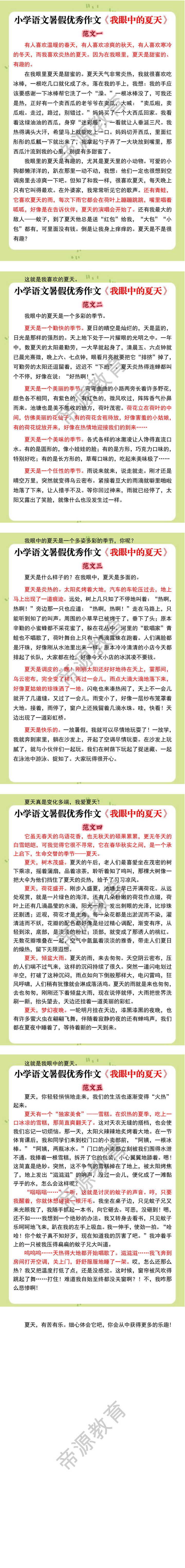 小学语文暑假优秀作文《我眼中的夏天》