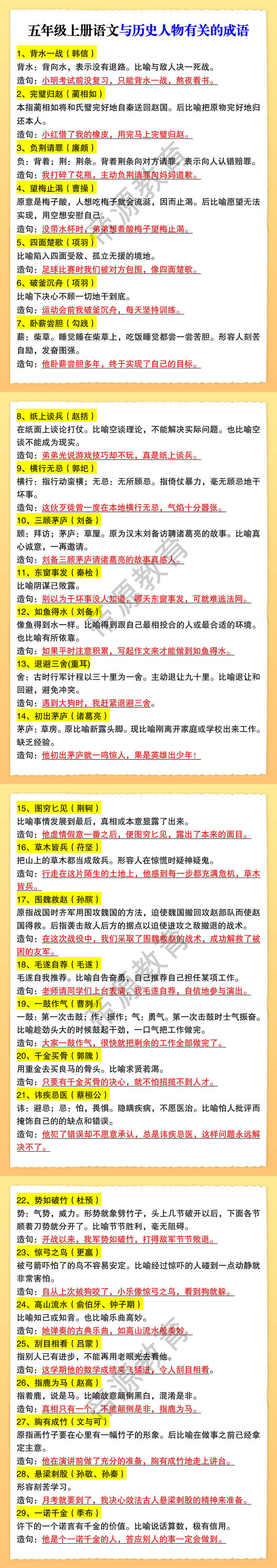五年级上册语文与历史人物有关的成语