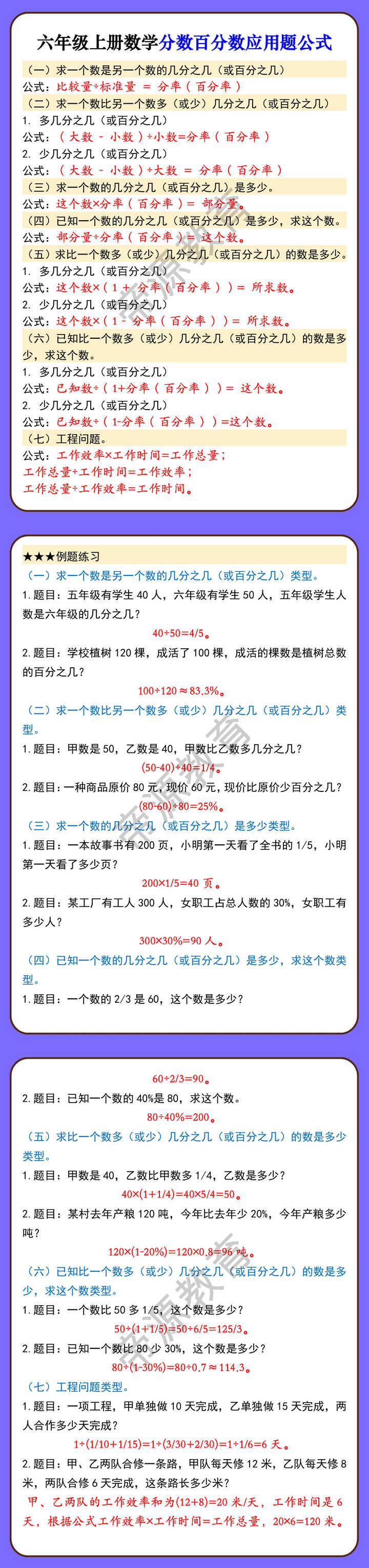 六年级上册数学分数百分数应用题公式