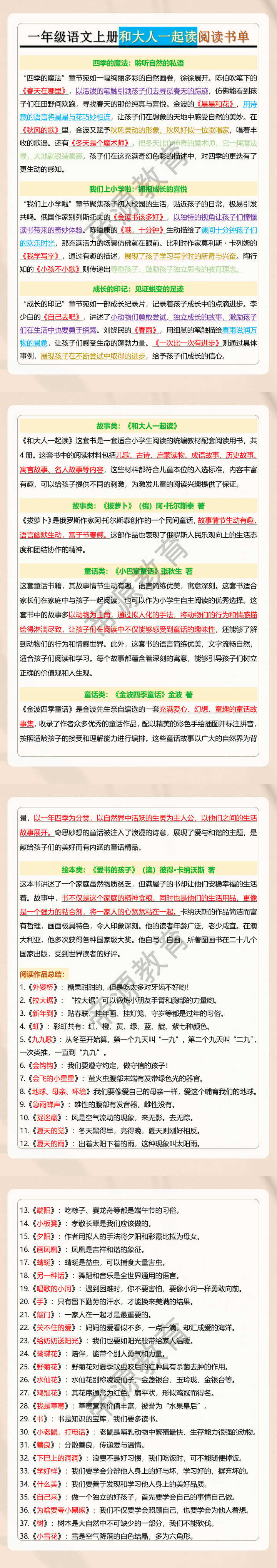 一年级语文上册·和大人一起读《快乐读书吧》阅读指导+考点知识