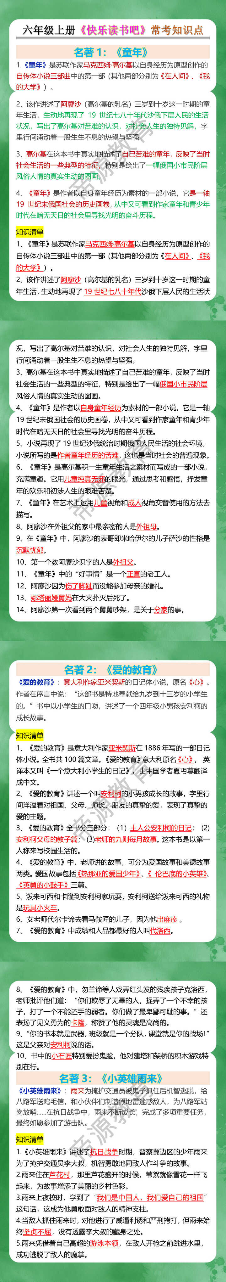 六年级上册《快乐读书吧》常考知识点