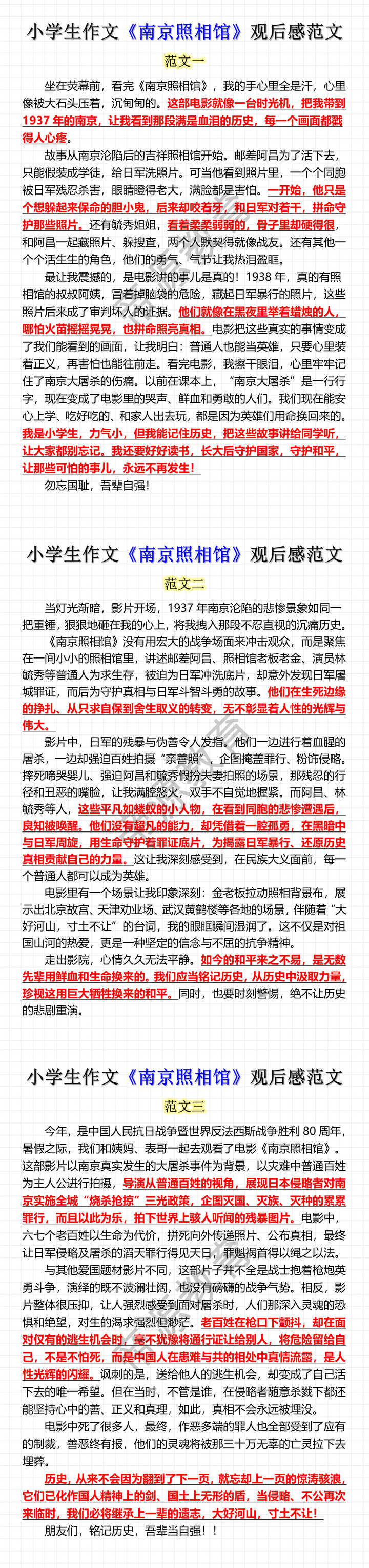 小学生作文《南京照相馆》观后感范文