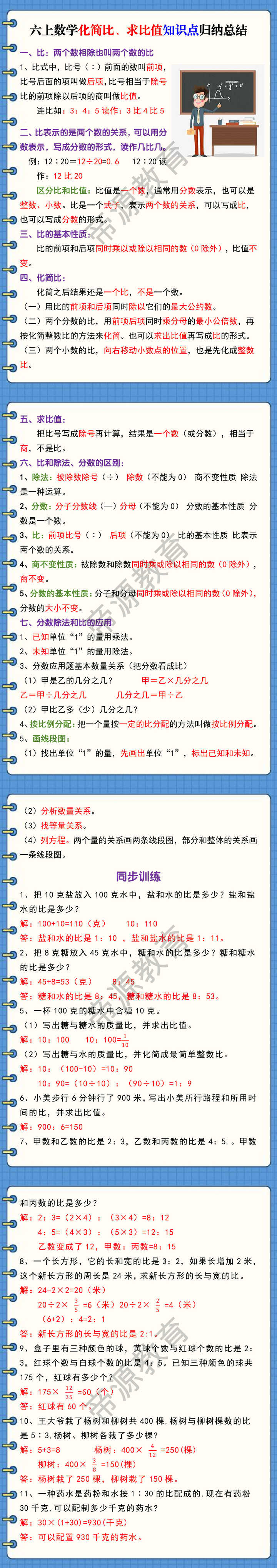 六上数学化简比、求比值知识点归纳总结