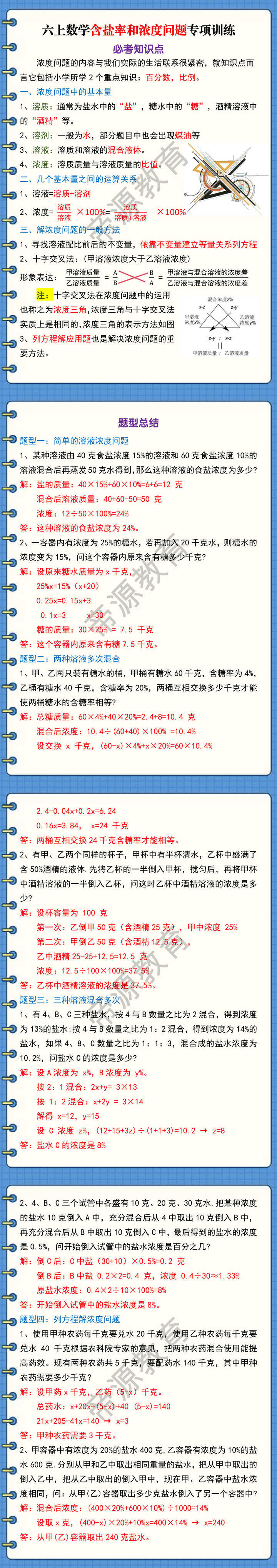 六上数学含盐率和浓度问题专项训练