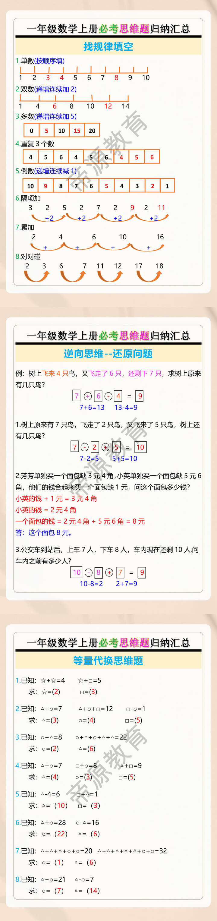 一年级数学上册必考思维题归纳汇总