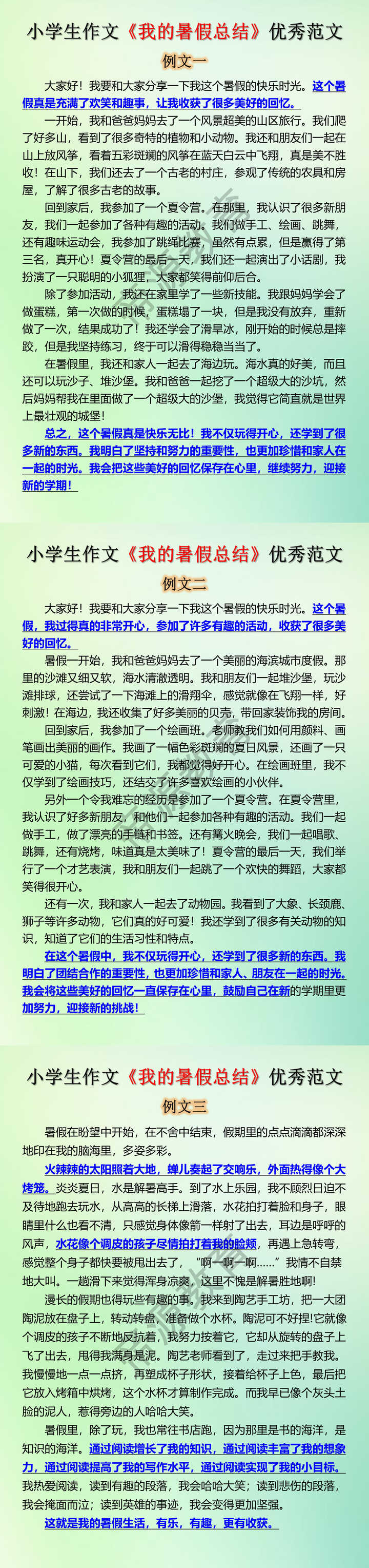小学生作文《我的暑假总结》优秀范文