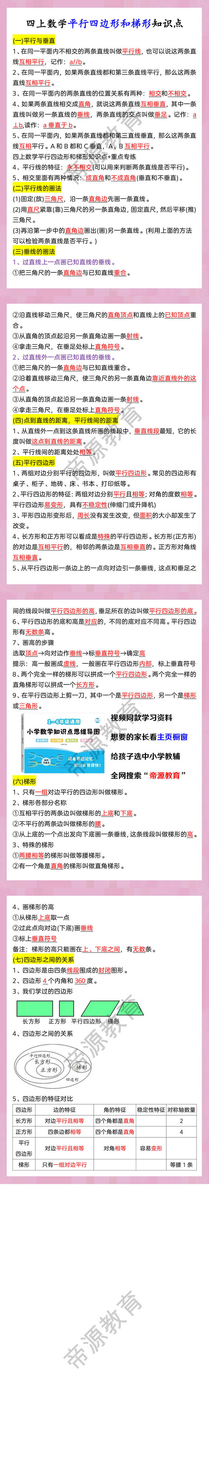 四上数学平行四边形和梯形知识点