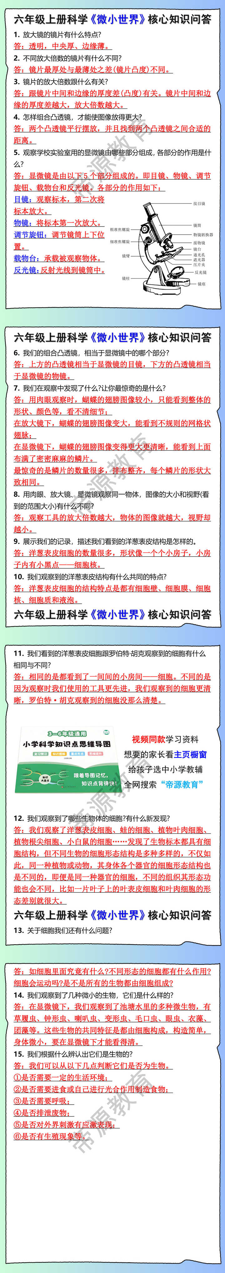 六年级上册科学《微小世界》核心知识问答
