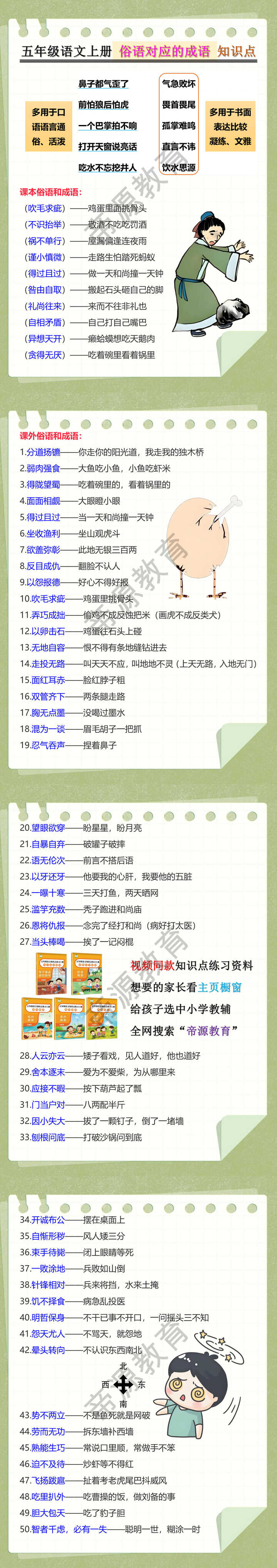 五年级语文上册 俗语对应的成语 知识点