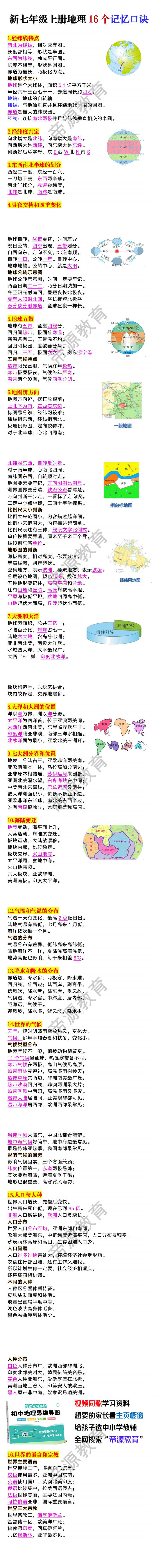 七年级上册地理16个知识点记忆口诀