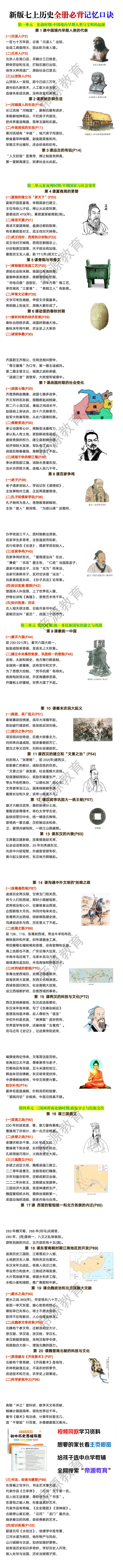 七年级上册历史全册必背记忆口诀