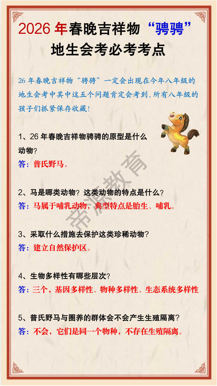 2026年春晚吉祥物“骋骋”地生会考必考考点