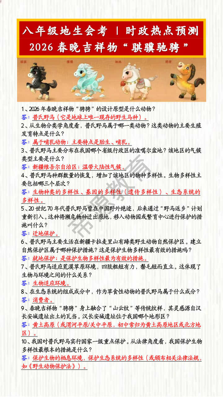 八年级地生会考 | 时政热点预测：2026春晚吉祥物“骐骥驰骋”
