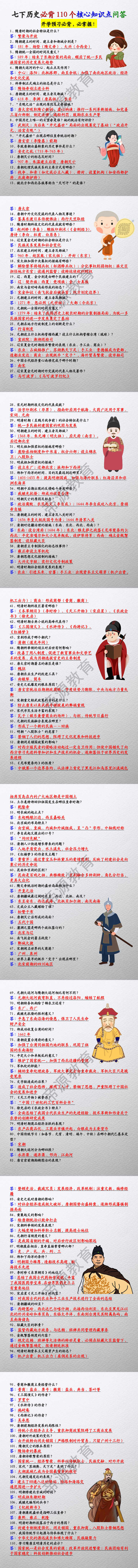 七下历史必背110个核心知识点问答