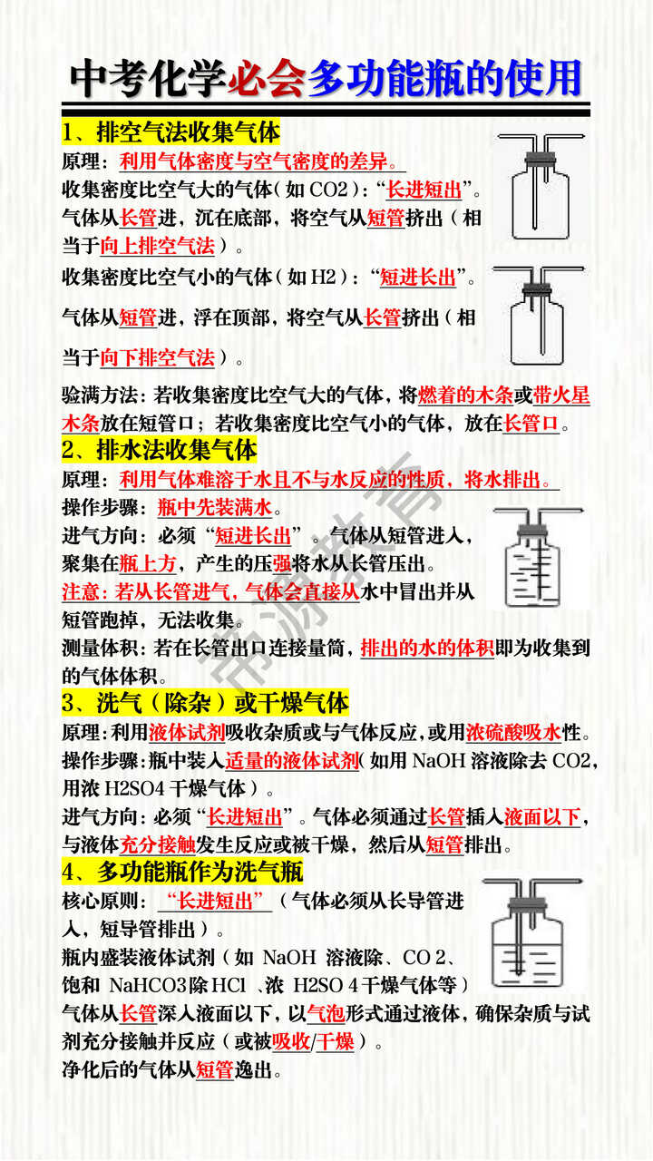 中考化学必会多功能瓶的使用 中考化学必会多功能瓶的使用